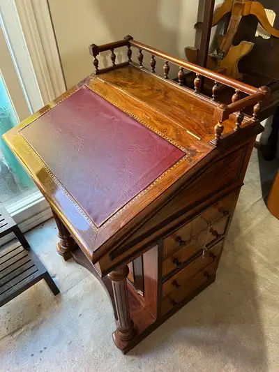 Antique Victorian Burr Walnut Freestanding Davenport- 4 D, View more