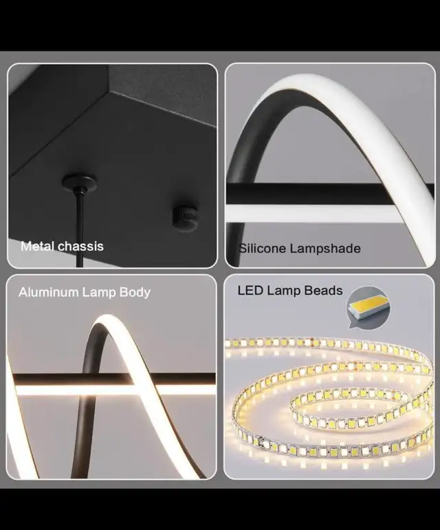 Black Modern Chandelier, Anti-Glare LED Chandelier L47.2” Pendan in Indoor Lighting & Fans in Hamilton - Image 9