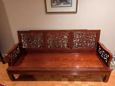 Oriental Rosewood Bench with 3 Dragons - Mint Vintage, View more