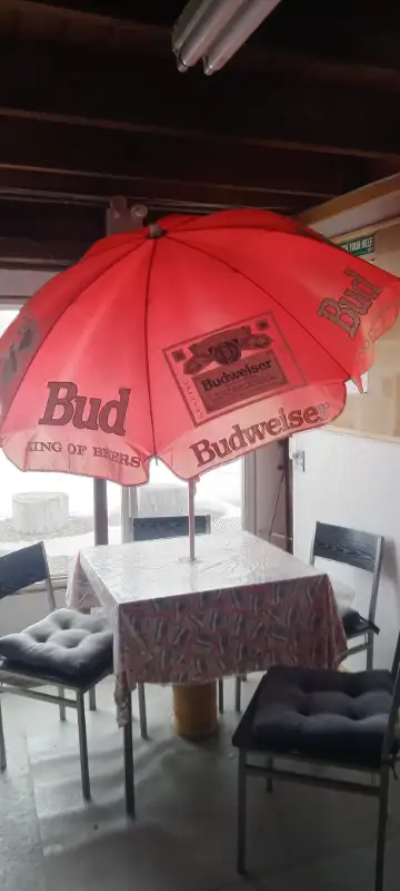 BUDWEISER UMBRELLA AND MATCHING TABLE 4 CHAIRS, View more
