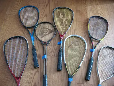 Tons of Squash Rackets in excellent condition. Brands include Wilson, Head, Prince, etc. * Prices ST...