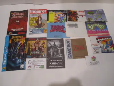 Tons of video game manuals. NES SNES N64 Sega PS1 Gameboy more, View more