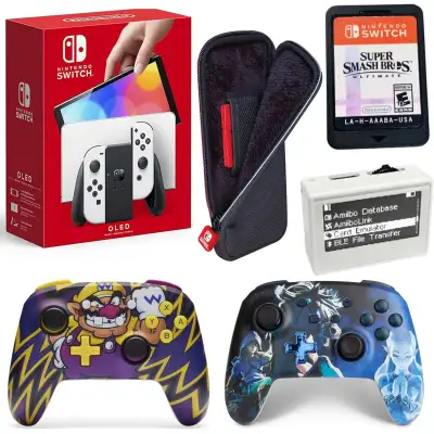 OLED Switch + Smash + 2controllers + 128gb microSD + Case n more, View more