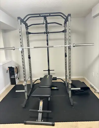 Home Gym Fitness Reality Power Rack Lat Tower Bench Weights Bar, View more