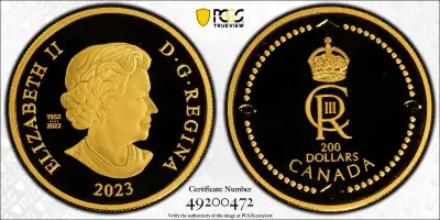 2023 Canada $200 Pure Gold Coin – KC III Royal Cypher PCGS PR69