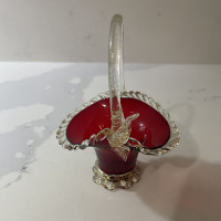 Vintage Murano~Art Glass~Ruby Red~24k Gold Aventurine Rigaree