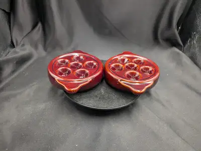 Pair of Vintage Escargot Baking Dishes 6 Hole Brown, View more