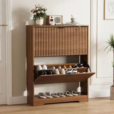 Fluted Wood Shoe Cabinet, View more