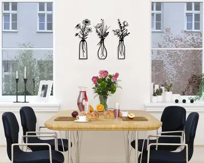 New 3pcs black metal flower vase wall decor, View more