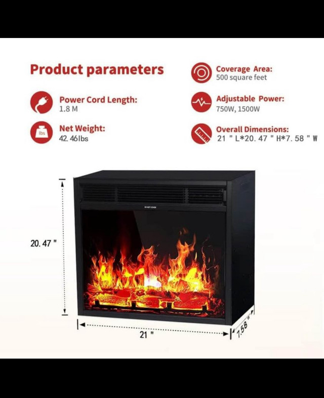 21 Inch Electric Fireplace - DACOM Package Freestanding Heater C in Fireplace & Firewood in Hamilton - Image 2