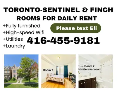 Toronto daily rent rooms York University area Sentinel & Finch 2026 Jan to March price Master Bedroo...
