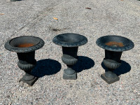 Set of Two Large Vintage Cast Iron Flower Pot Planters