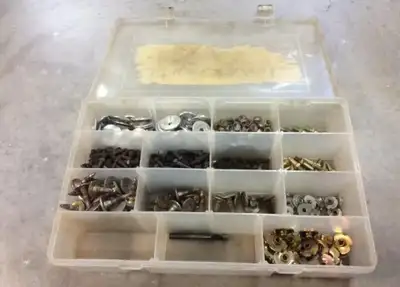 Over 500 pieces all together. Various studs, backers, locknuts, t-nuts and a track hole cutter.
