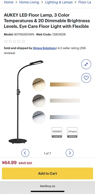 Aukey LED Floor Lamp - Black, View more