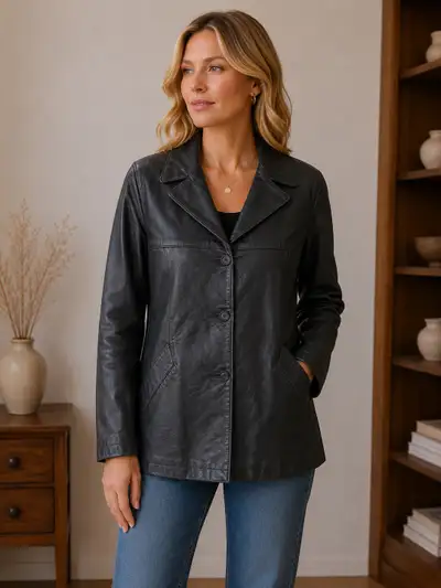 Women’s Classic Black Leather Jacket, View more
