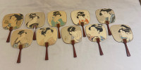 Vintage Japanese traditional craftsman Geisha paddle fangirls 