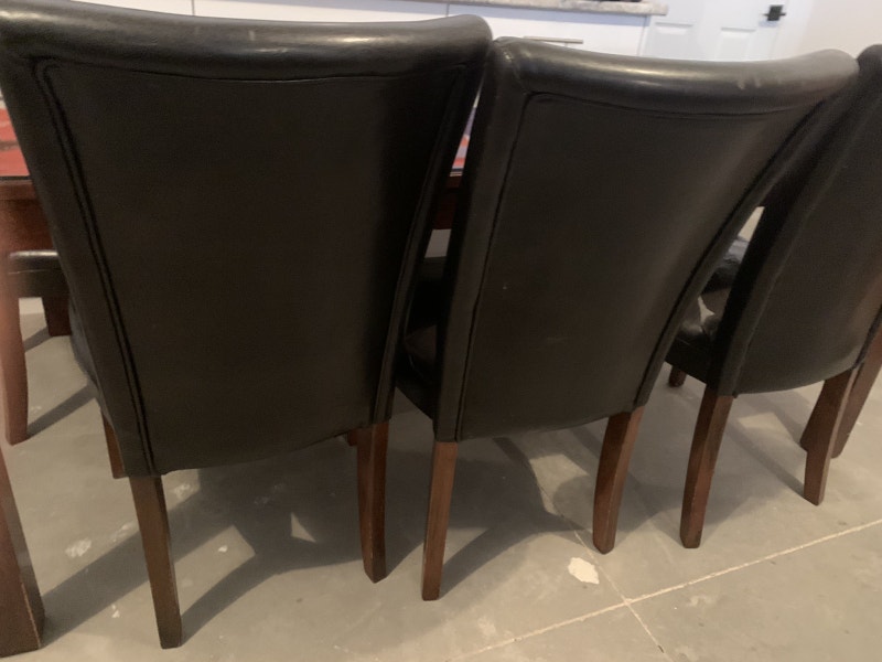 Dining Table with customized thick heavy glass top + 4 chairs Dining