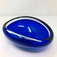 Cobalt Blue Sommerso Small Blown Art Glass Bowl