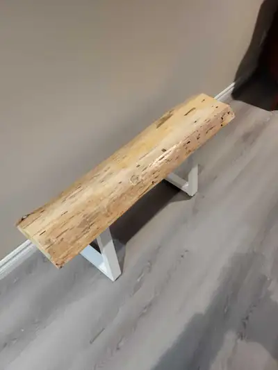 Organic Modern Style Live Edge Wood Bench with White Legs, View more