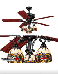 Ceiling Fan: Tiffany Stained Glass 3 Bell Lights /Shades