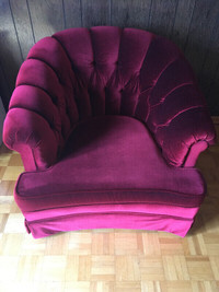 Vintage velvet burgundy sofa chair showroom condition 1970's