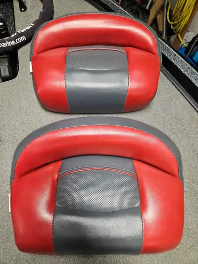 Selling a pair of used boat seats in a stylish red and grey colour scheme. These seats are in good c...