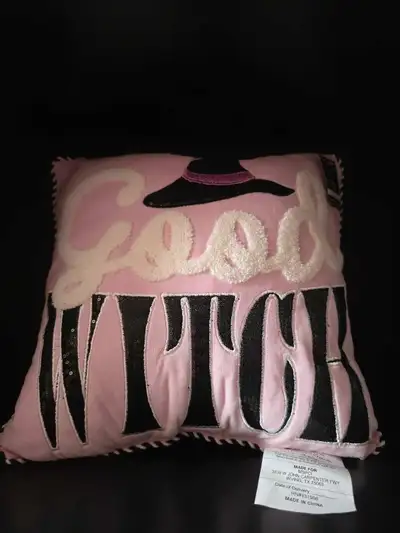 Halloween Good Bad Witch Decorative Throw Pillow Pink Black, View more
