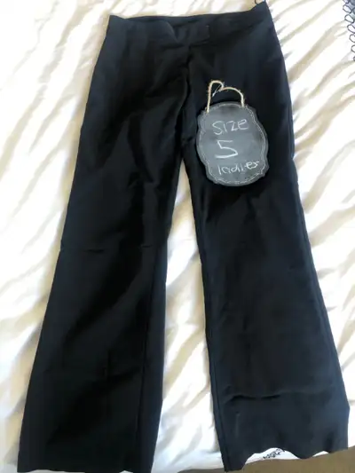 Ladies Black polyester pants, flared bottom and Velcro Waist, View more