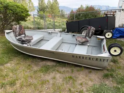 12’ Harbercraft Classic aluminum fishing boat with wheels. Trailer negotiable. Comes with oars, fish...