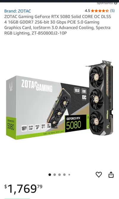 ZOTAC Gaming GeForce RTX 5080 Solid CORE (Open Box), View more