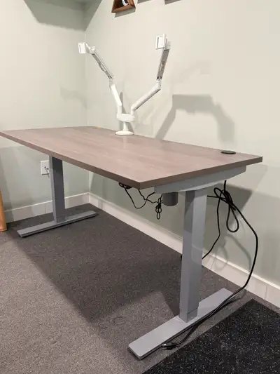 Adjustable Height Standing Desk + Monitor Arms & Built-in Power, View more