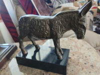 FIRST $85 ~ Rare Vintage Solid Brass Donkey On Marble Base -