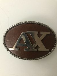 “AX” Belt Buckle-Silvertone/Leather-2 3/4” X 4”