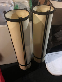 2 floor lamps beige and burgundy detail. 90 for both