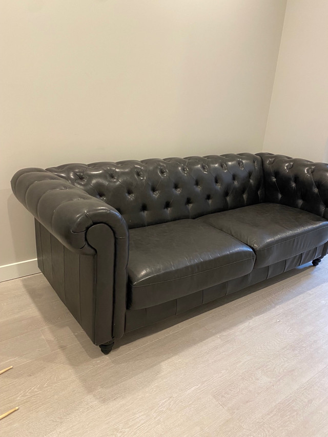 Black Faux Leather Couch - Urban Barn in Couches & Futons in Calgary