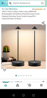Cordless Rechargeable LED Table Lamps Set of 2. Available in KW