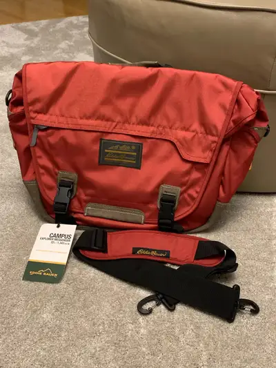 Brand New Eddie Bauer Campus Explorer Messenger Bag, Red color, View more