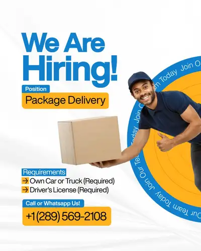 Delivery drivers needed in Oshawa (required own car), View more