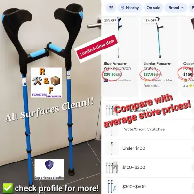 ✅️2X HMS Vilgo Crutches Non-slip forearm (Mint Condition), View more