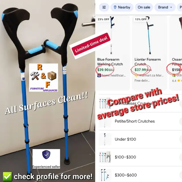 ✅️2X HMS Vilgo Crutches Non-slip forearm (Mint Condition) in Health & Special Needs in City of Toronto - Image 2