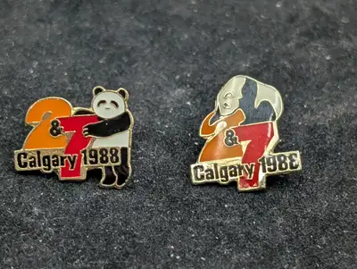 Calgary 2 & 7 Panda Lapel Pin Pair 1988, View more