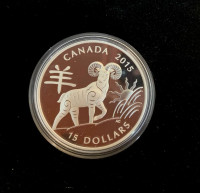 * 2015 Canada $15 Fine Silver Coin Year of The Sheep RCM