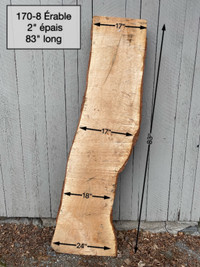 Planche de bois tranche arbre en érable séché brute #170-8