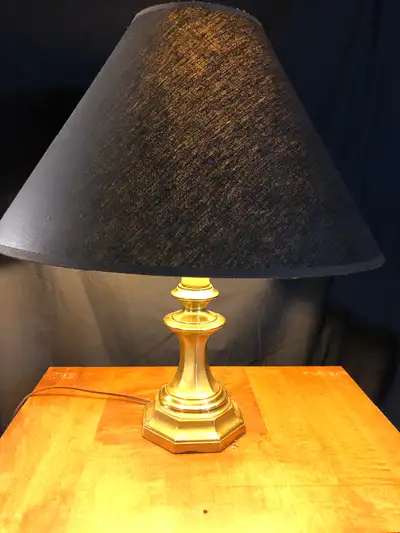 Table lamp. Black shade. Gold/ brass colour, View more