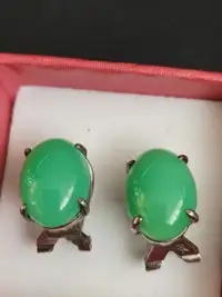 Chinese Green Jade Earrings set in 18k Gold Filled Omega Backs