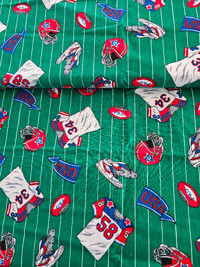 Red or green vintage football themed quilting cotton