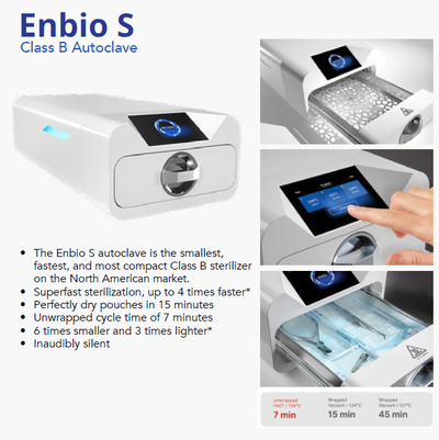 The Enbio S autoclave is the smallest, fastest, and most compact Class B sterilizer on the North Ame...