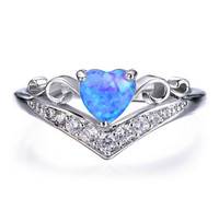 Women's Blue Heart Shaped Simulated Opal Wedding Ring Silver
