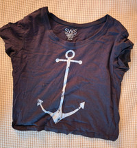 Women's Black Anchor Cropped Top