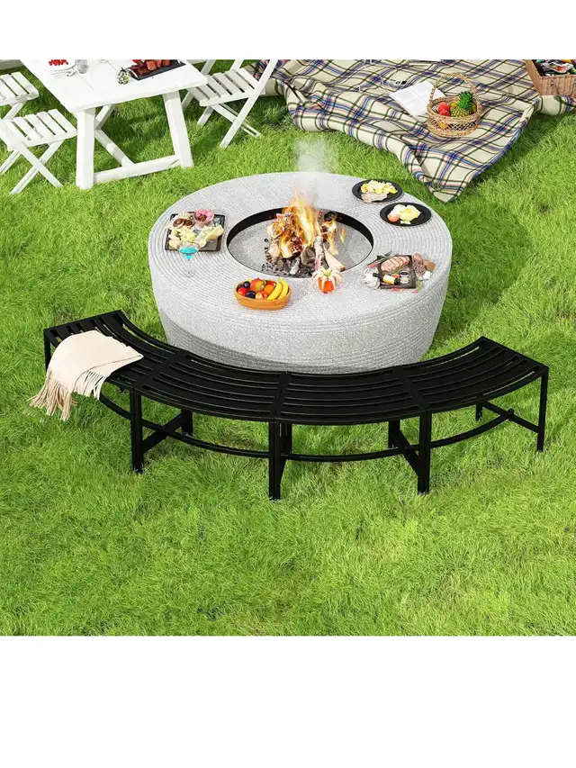 Metal Curved Fire Pit Bench Set of 4, Outdoor Fire Pit Seating,  in Patio & Garden Furniture in Hamilton - Image 6